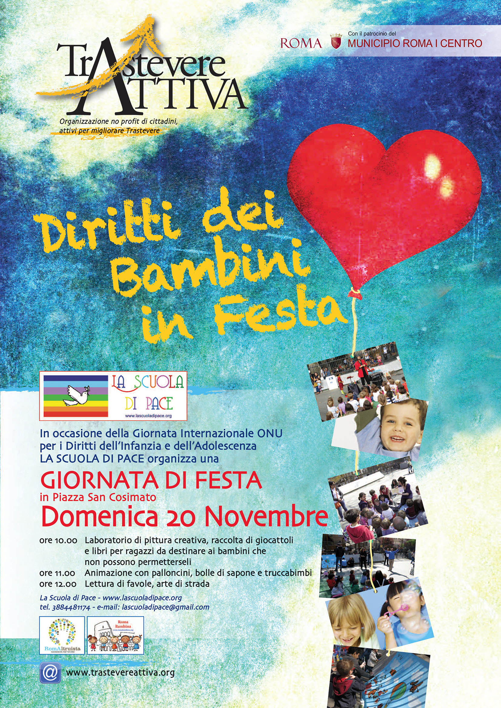 Diritti dei bambini in festa : Domenica 20 Novembre a piazza San Cosimato a  Trastevere –